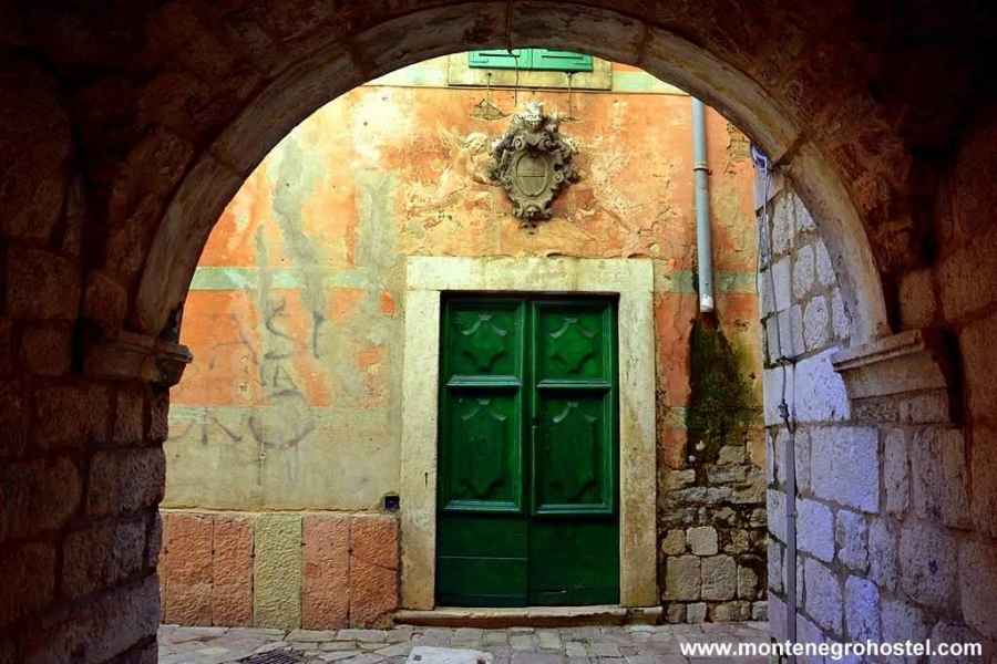 the traditional green door in Kotor