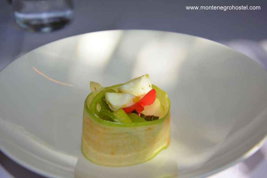 ricotta with vegetables in a zucchini leaf