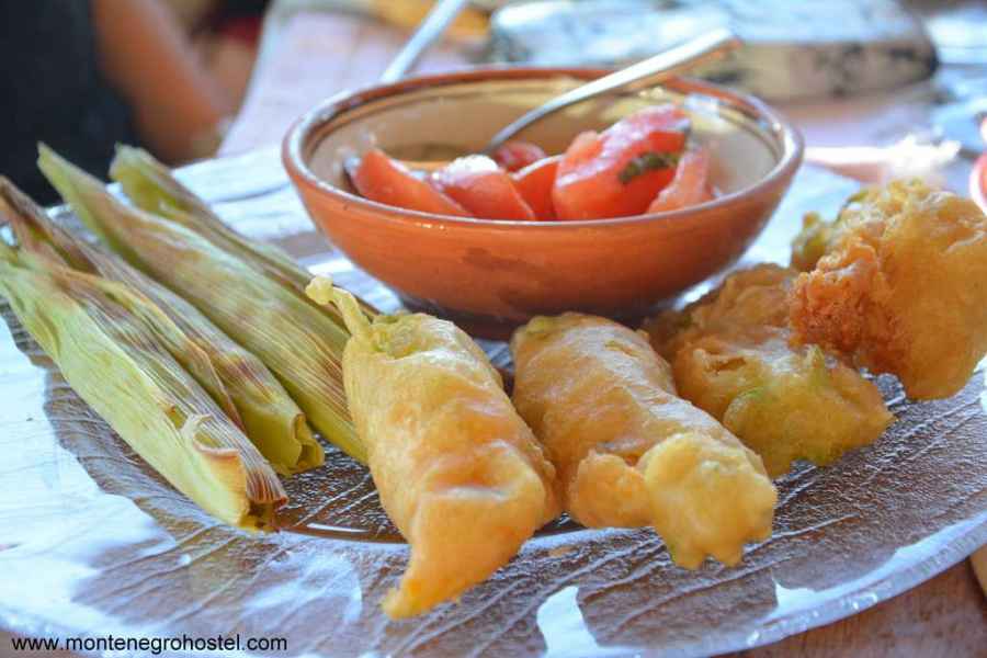 fried pumpkin flower in tempura with ricotta filling